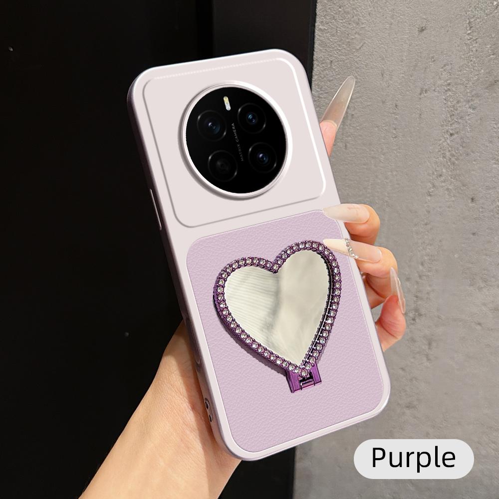 For Honor Magic7 Lambskin Series Skin Feel Shockproof Phone Case with Heart Mirror Holder(Purple)