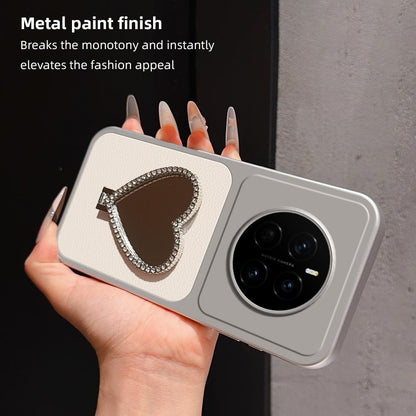 For Honor Magic7 Lambskin Series Skin Feel Shockproof Phone Case with Heart Mirror Holder(Silver)