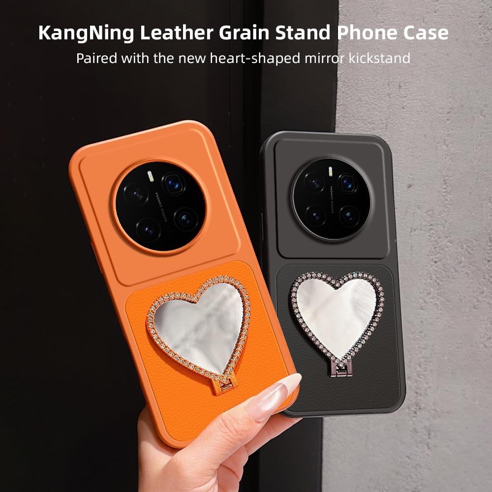 For Honor Magic7 Pro Lambskin Series Skin Feel Shockproof Phone Case with Heart Mirror Holder(Black)