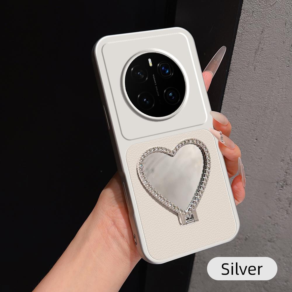 For Honor Magic7 Pro Lambskin Series Skin Feel Shockproof Phone Case with Heart Mirror Holder(Silver)