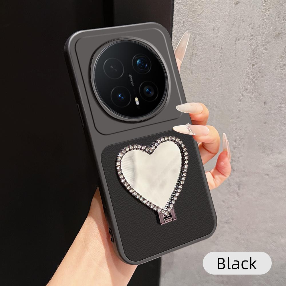 For Honor Magic8 Pro Lambskin Series Skin Feel Shockproof Phone Case with Heart Mirror Holder(Black)