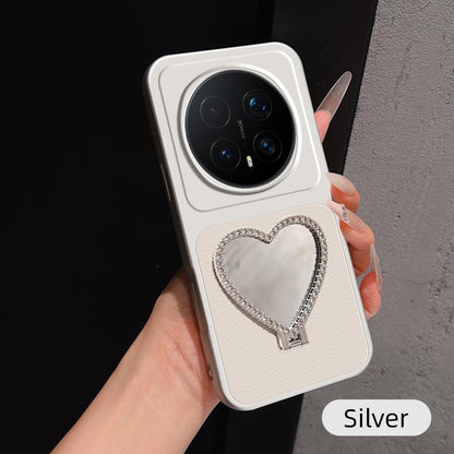 For Honor Magic8 Pro Lambskin Series Skin Feel Shockproof Phone Case with Heart Mirror Holder(Silver)