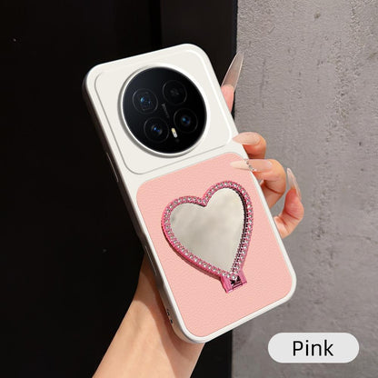 For Honor Magic8 Lambskin Series Skin Feel Shockproof Phone Case with Heart Mirror Holder(Pink)