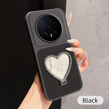 For Honor Magic8 Lambskin Series Skin Feel Shockproof Phone Case with Heart Mirror Holder(Black)
