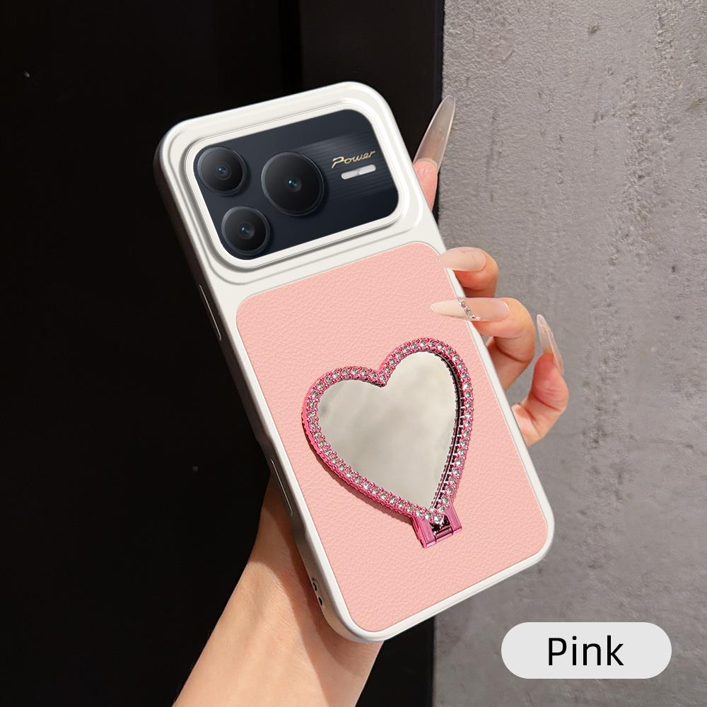 For Honor Power 2 Lambskin Series Skin Feel Shockproof Phone Case with Heart Mirror Holder(Pink)