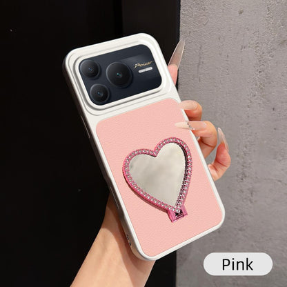 For Honor Power 2 Lambskin Series Skin Feel Shockproof Phone Case with Heart Mirror Holder(Pink)
