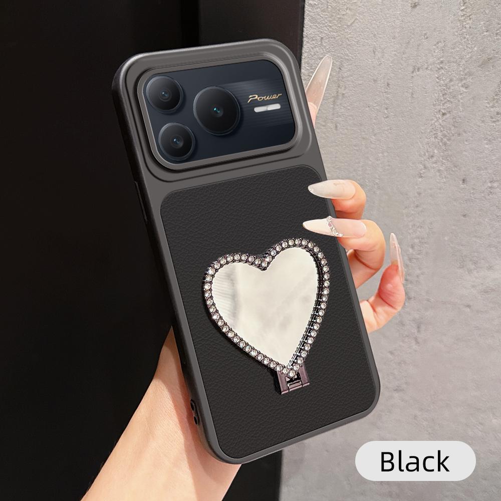For Honor Power 2 Lambskin Series Skin Feel Shockproof Phone Case with Heart Mirror Holder(Black)