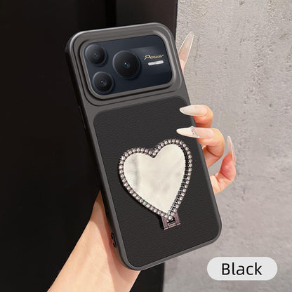 For Honor Power 2 Lambskin Series Skin Feel Shockproof Phone Case with Heart Mirror Holder(Black)