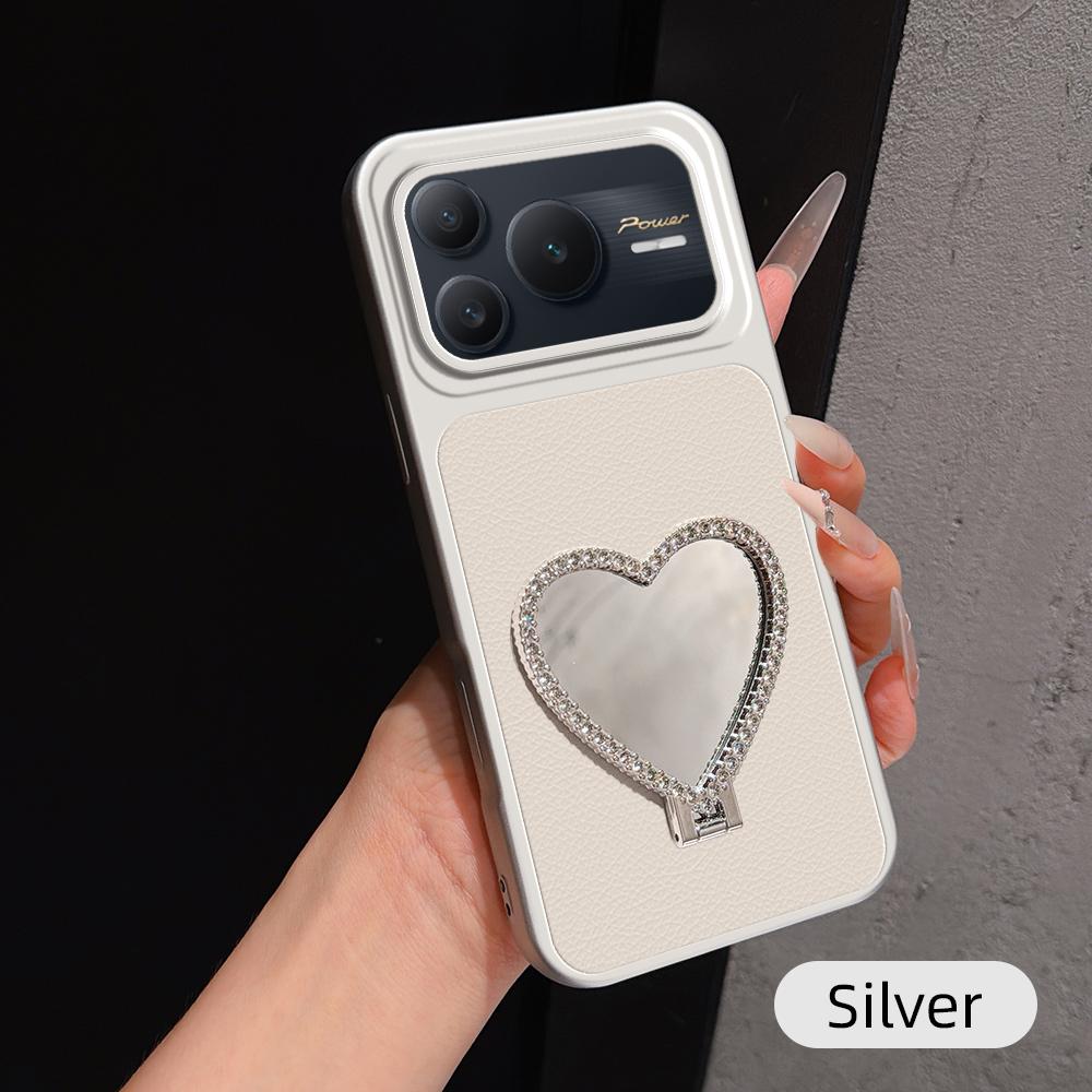 For Honor Power 2 Lambskin Series Skin Feel Shockproof Phone Case with Heart Mirror Holder(Silver)