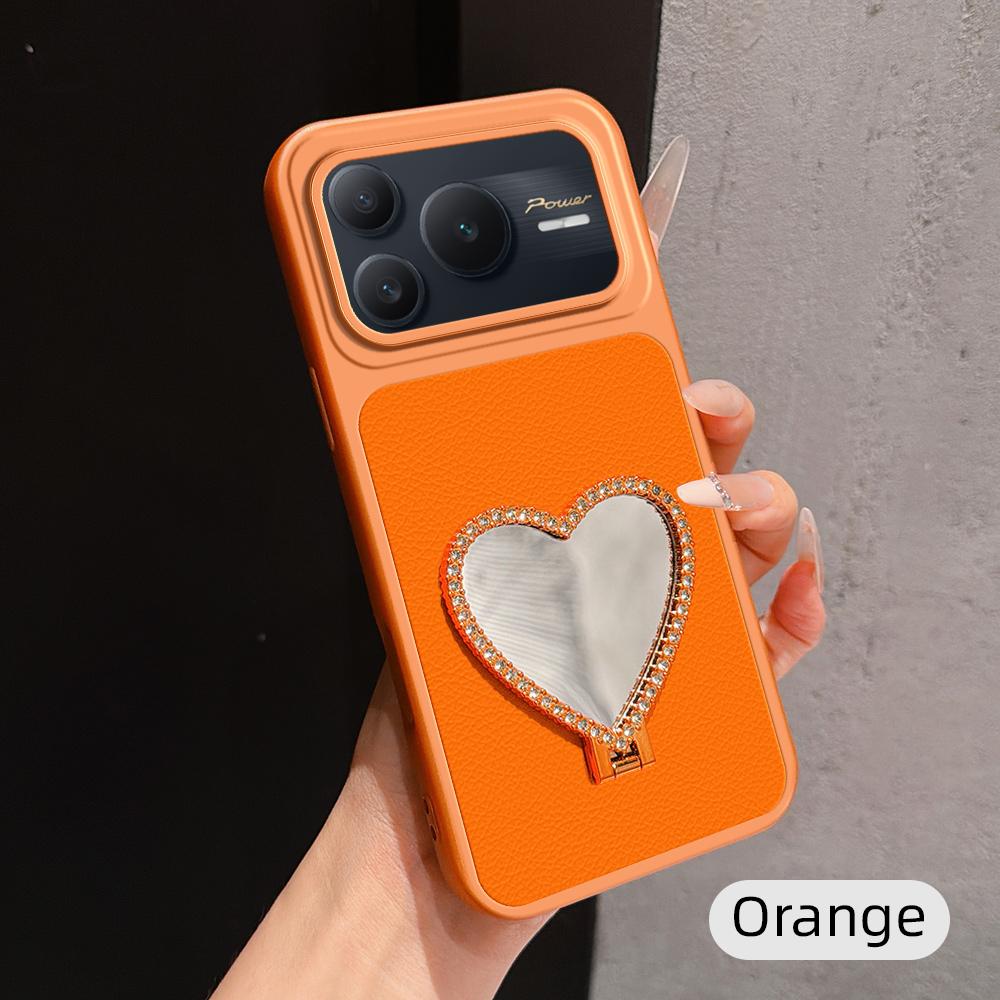 For Honor Power 2 Lambskin Series Skin Feel Shockproof Phone Case with Heart Mirror Holder(Orange)