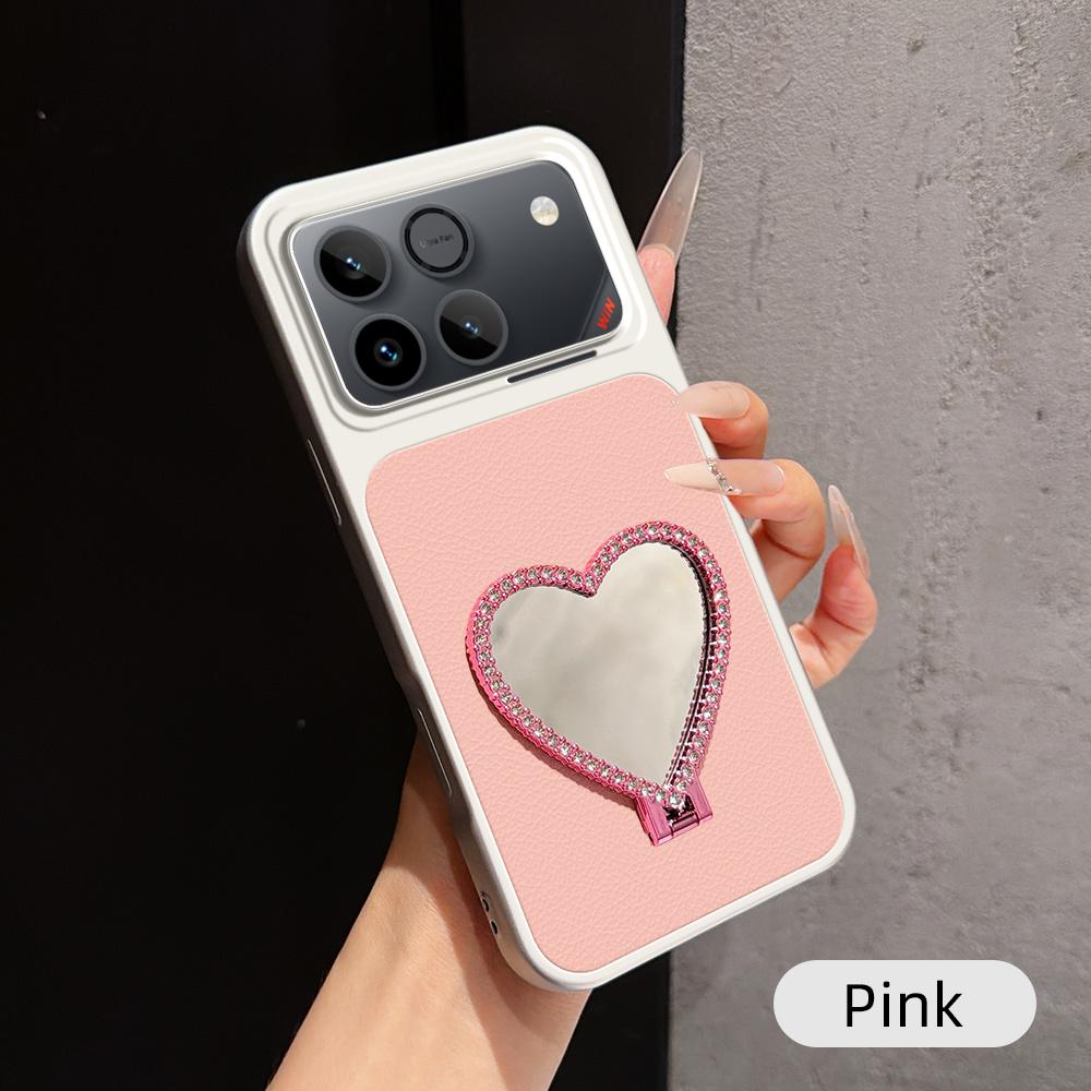 For Honor Win 5G Lambskin Series Skin Feel Shockproof Phone Case with Heart Mirror Holder(Pink)