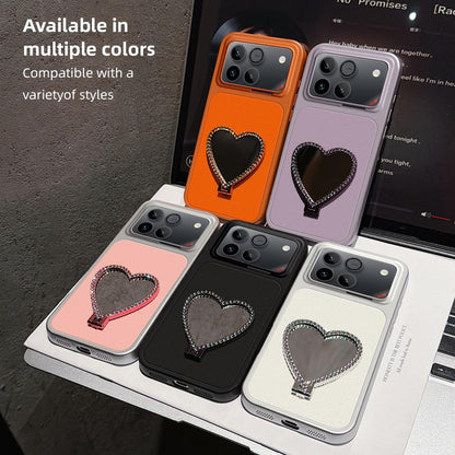 For Honor Win 5G Lambskin Series Skin Feel Shockproof Phone Case with Heart Mirror Holder(Pink)