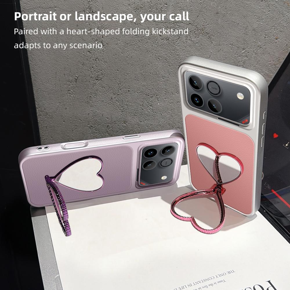 For Honor Win 5G Lambskin Series Skin Feel Shockproof Phone Case with Heart Mirror Holder(Pink)