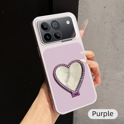 For Honor Win 5G Lambskin Series Skin Feel Shockproof Phone Case with Heart Mirror Holder(Purple)