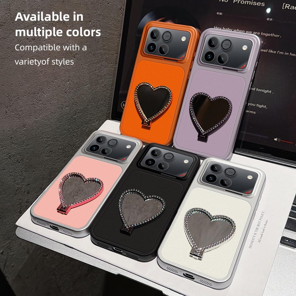 For Honor Win 5G Lambskin Series Skin Feel Shockproof Phone Case with Heart Mirror Holder(Purple)