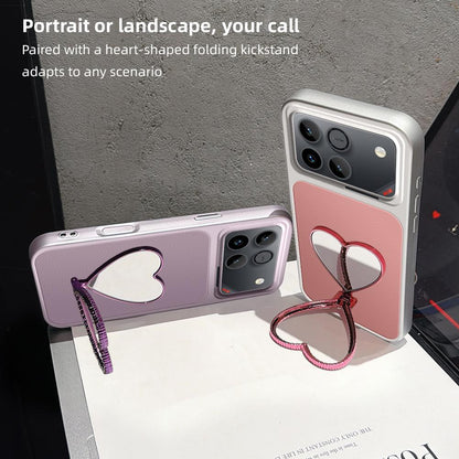 For Honor Win 5G Lambskin Series Skin Feel Shockproof Phone Case with Heart Mirror Holder(Purple)