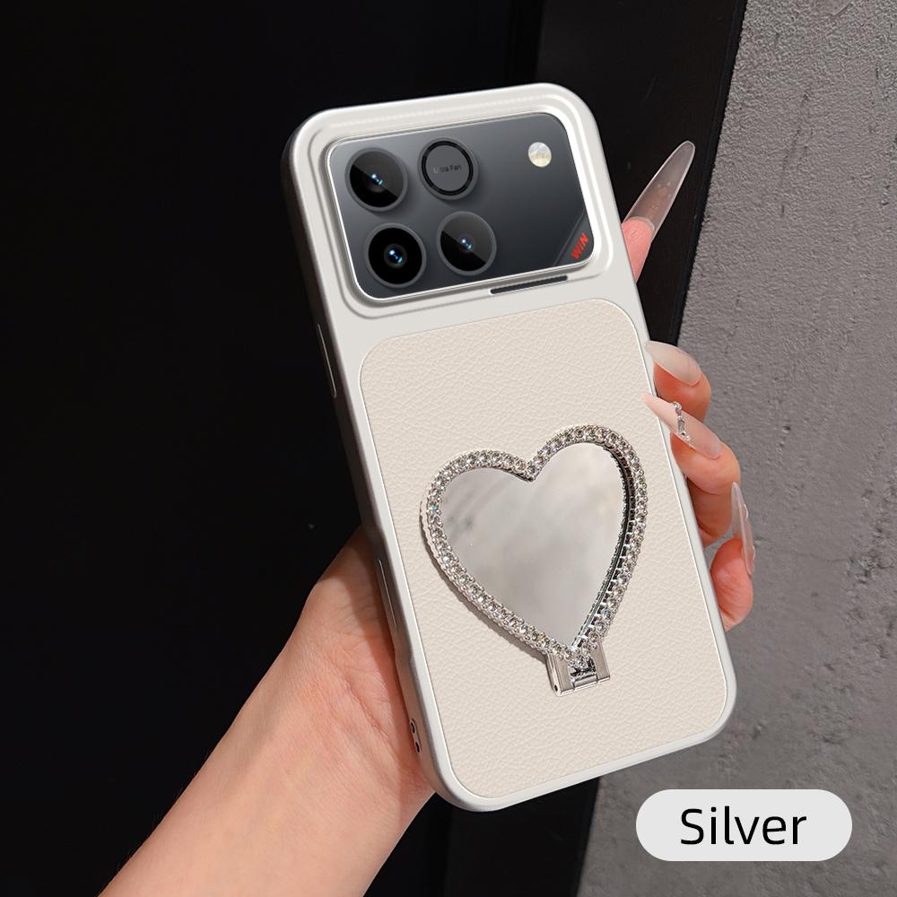 For Honor Win 5G Lambskin Series Skin Feel Shockproof Phone Case with Heart Mirror Holder(Silver)