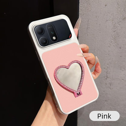 For Honor Win Turbo 5G Lambskin Series Skin Feel Shockproof Phone Case with Heart Mirror Holder(Pink)