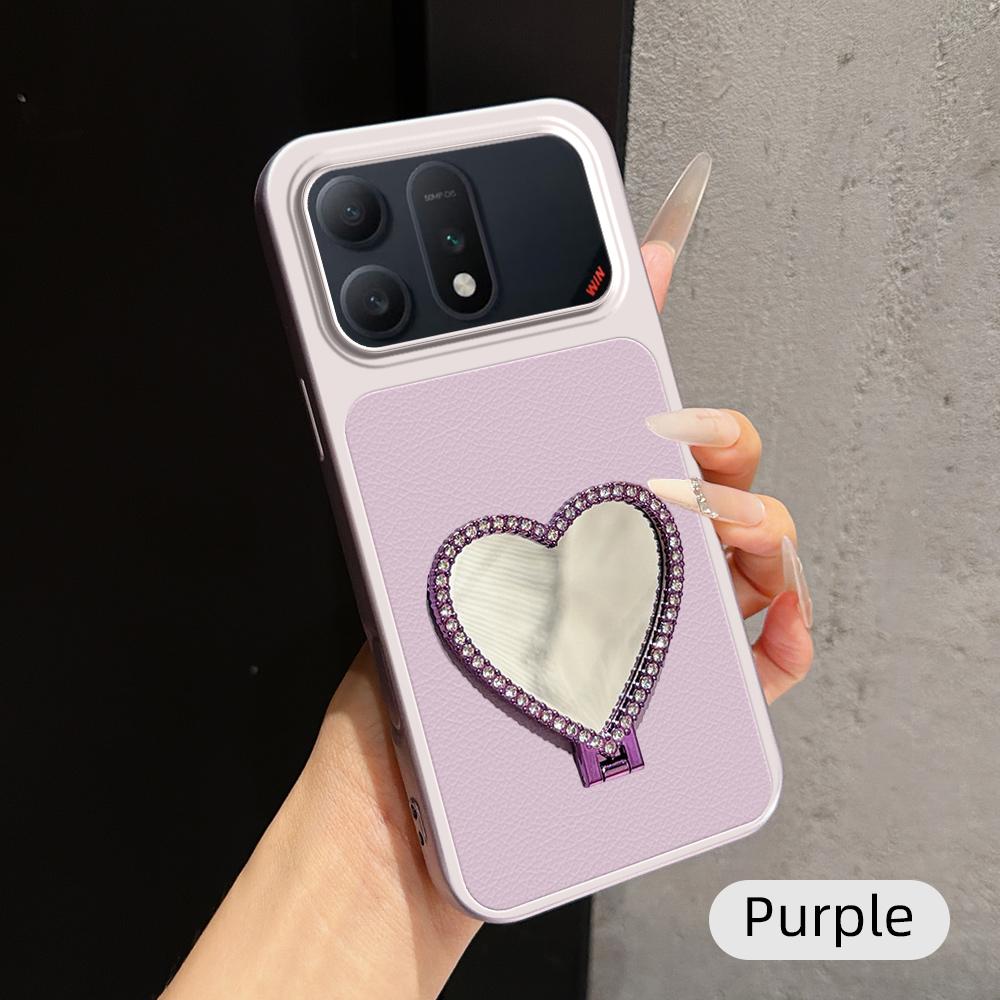 For Honor Win Turbo 5G Lambskin Series Skin Feel Shockproof Phone Case with Heart Mirror Holder(Purple)