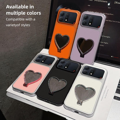 For Honor Win Turbo 5G Lambskin Series Skin Feel Shockproof Phone Case with Heart Mirror Holder(Black)