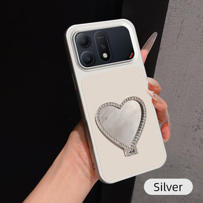 For Honor Win Turbo 5G Lambskin Series Skin Feel Shockproof Phone Case with Heart Mirror Holder(Silver)