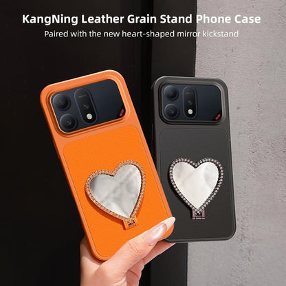 For Honor Win Turbo 5G Lambskin Series Skin Feel Shockproof Phone Case with Heart Mirror Holder(Silver)