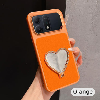 For Honor Win Turbo 5G Lambskin Series Skin Feel Shockproof Phone Case with Heart Mirror Holder(Orange)