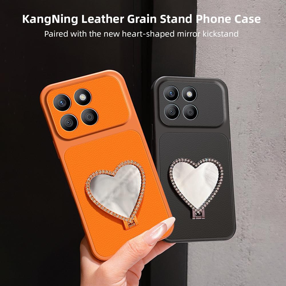 For Honor X8b Lambskin Series Skin Feel Shockproof Phone Case with Heart Mirror Holder(Silver)