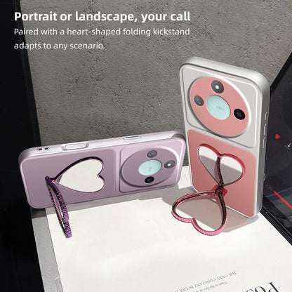For Honor X60 Lambskin Series Skin Feel Shockproof Phone Case with Heart Mirror Holder(Purple)
