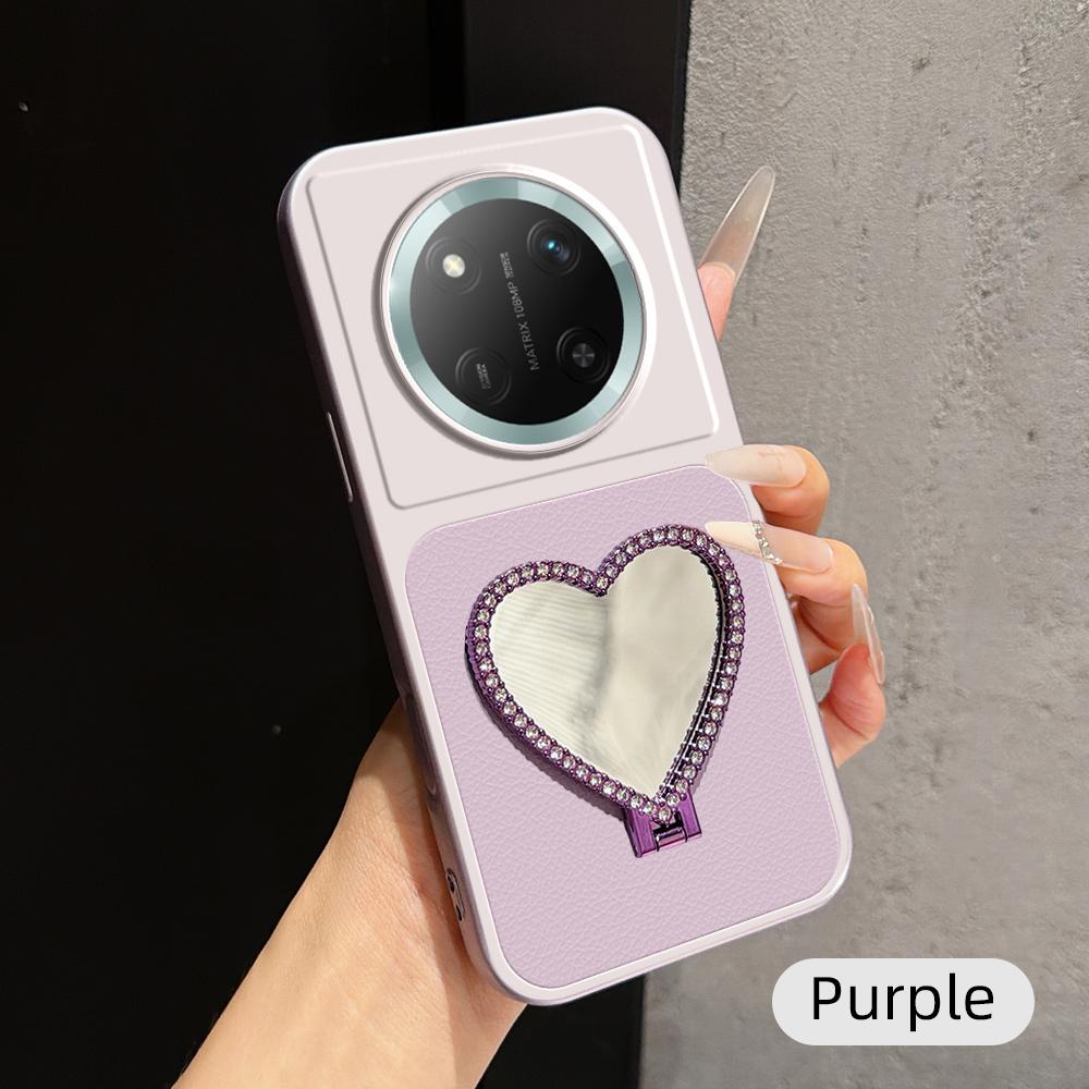 For Honor X60 Pro Lambskin Series Skin Feel Shockproof Phone Case with Heart Mirror Holder(Purple)