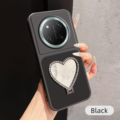 For Honor X60 Pro Lambskin Series Skin Feel Shockproof Phone Case with Heart Mirror Holder(Black)