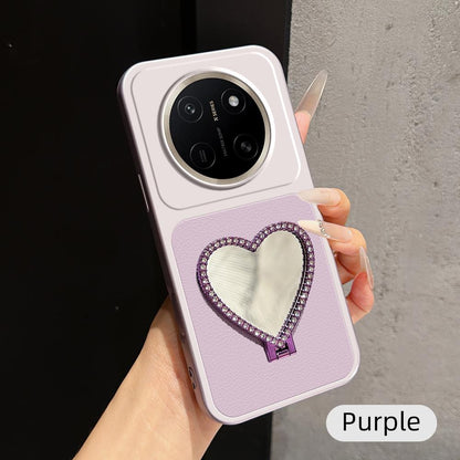 For Honor X80 Pro Max 5G Lambskin Series Skin Feel Shockproof Phone Case with Heart Mirror Holder(Purple)