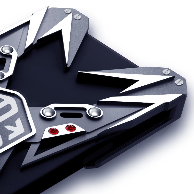 For iPhone 15 Pro Max Mecha Design Aluminum Alloy Hollow Phone Case with Rotating Holder(Silver Black)