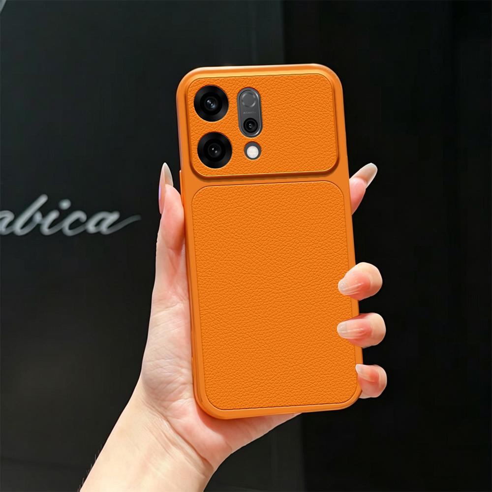 For OPPO Reno14 Global Lambskin Series Skin Feel Shockproof Phone Case(Orange)