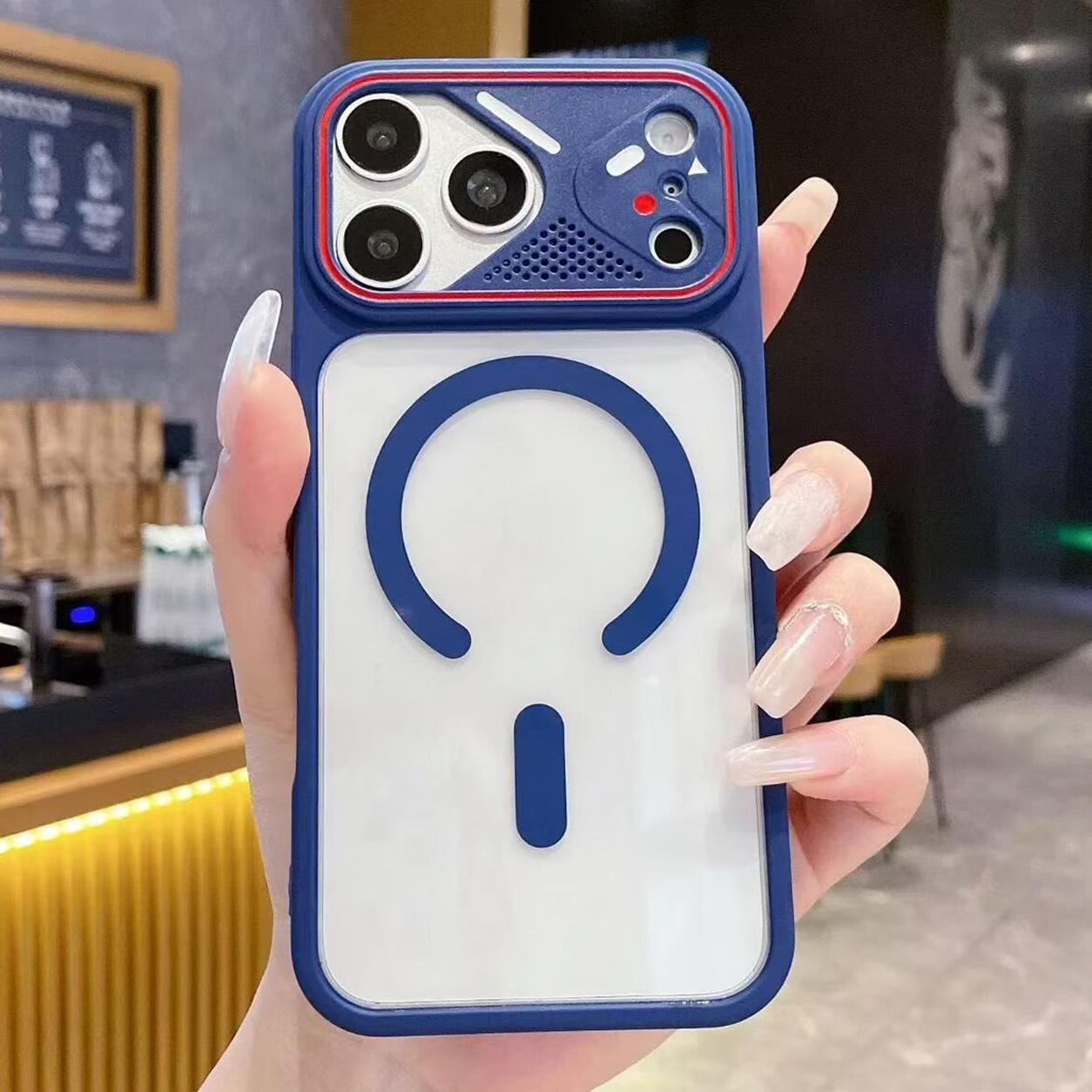 For iPhone 18 Pro Max Mirror Shield Iridescent Color Magnetic Phone Case(Blue)