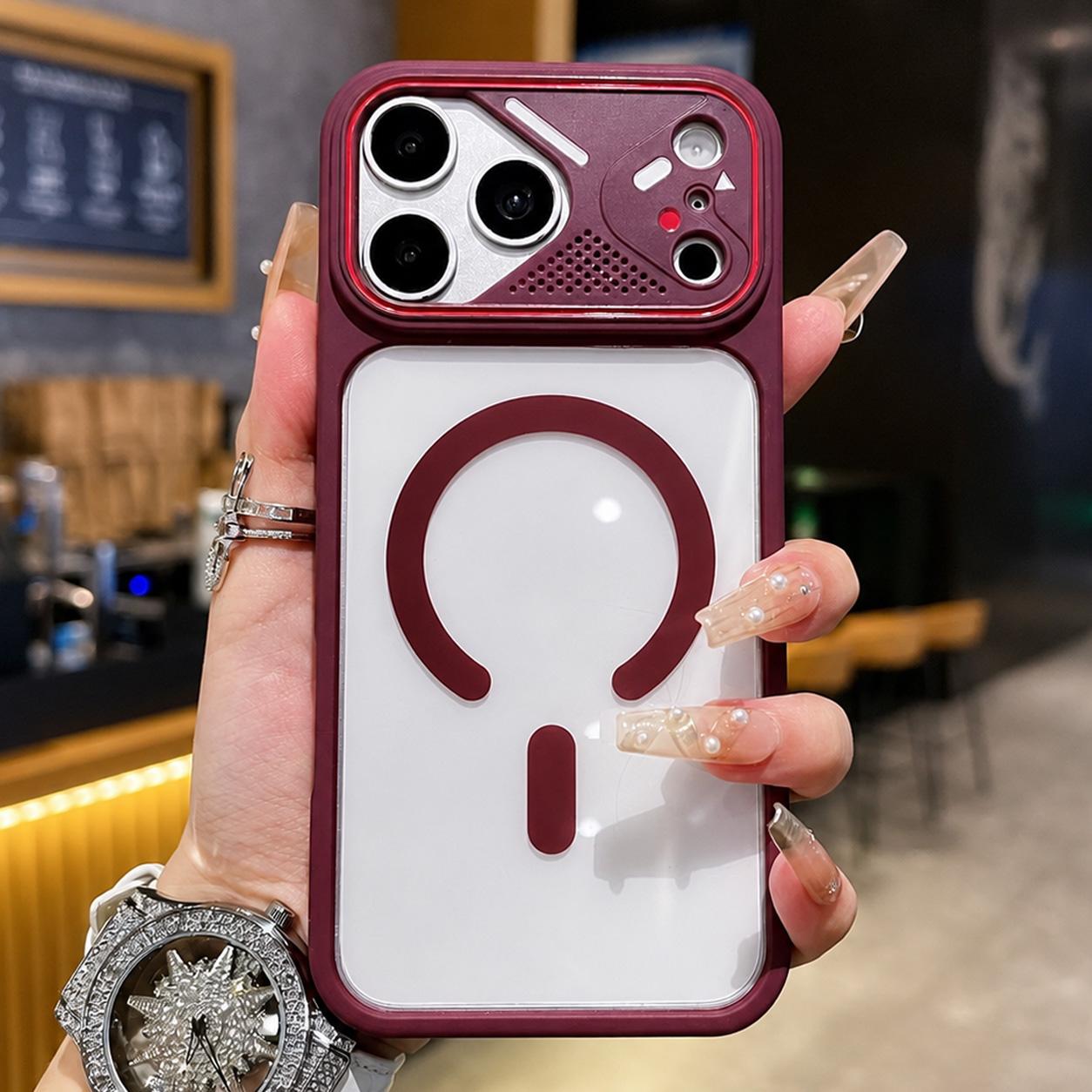 For iPhone 18 Pro Mirror Shield Iridescent Color Magnetic Phone Case(Red)