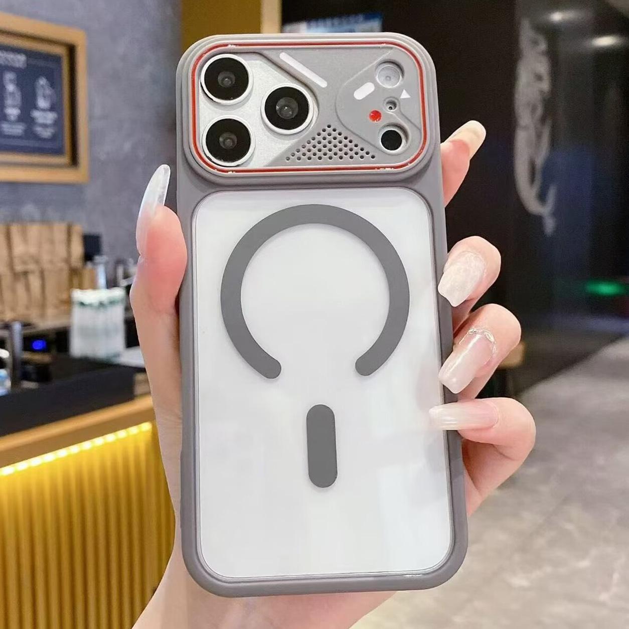 For iPhone 18 Pro Mirror Shield Iridescent Color Magnetic Phone Case(Grey)