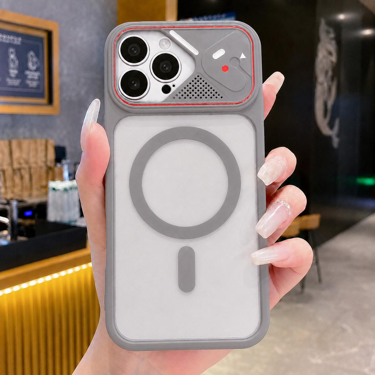 For iPhone 16 Pro Max Mirror Shield Iridescent Color Magnetic Phone Case(Grey)