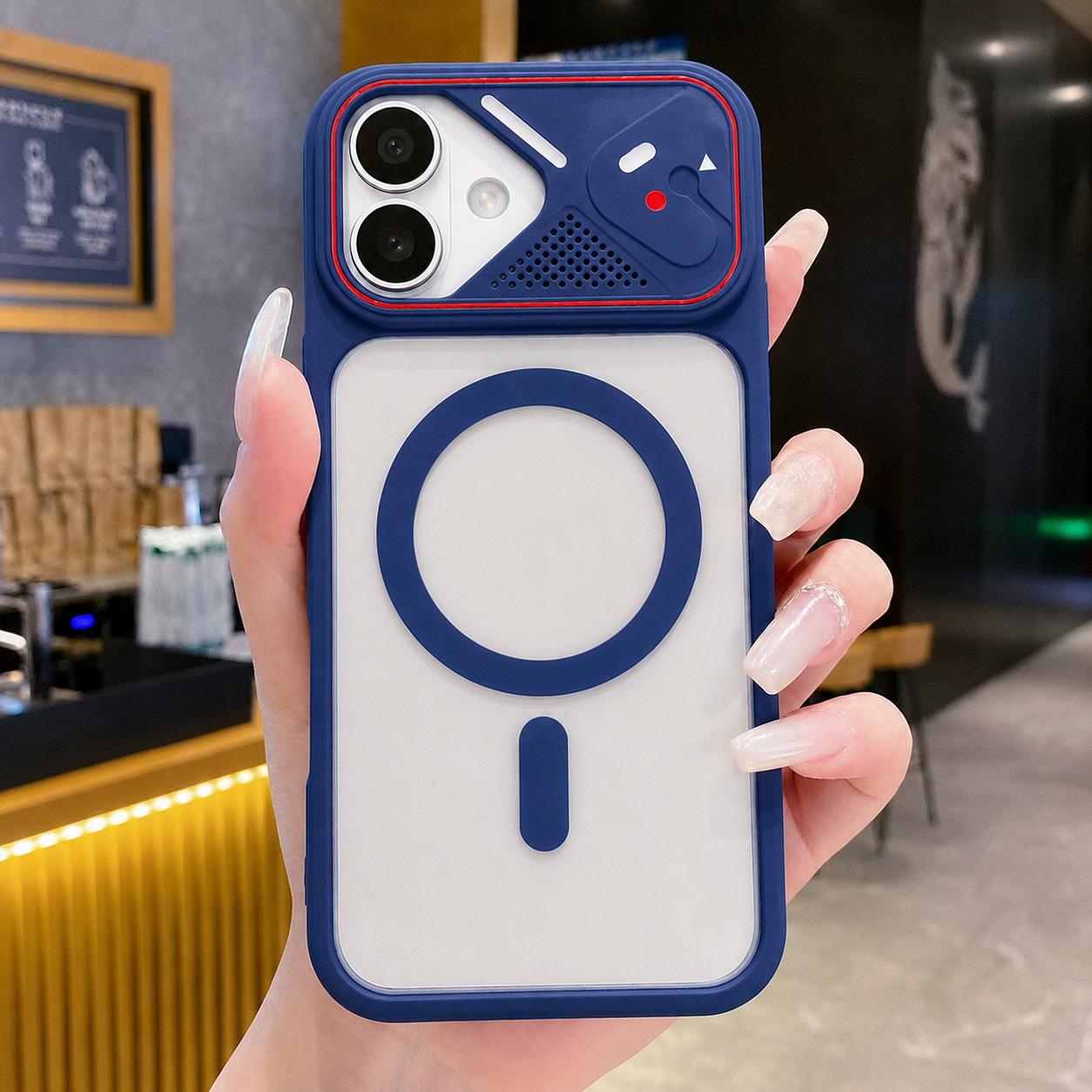 For iPhone 16 Plus Mirror Shield Iridescent Color Magnetic Phone Case(Blue)