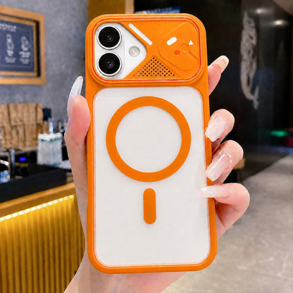 For iPhone 16 Plus Mirror Shield Iridescent Color Magnetic Phone Case(Orange)