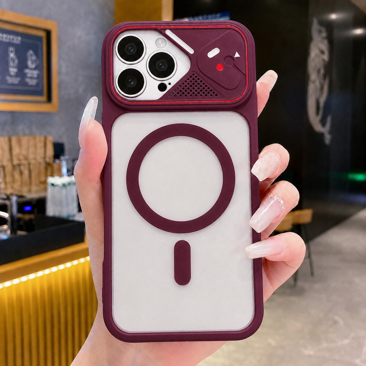 For iPhone 15 Pro Mirror Shield Iridescent Color Magnetic Phone Case(Red)