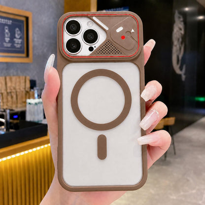 For iPhone 14 Pro Max Mirror Shield Iridescent Color Magnetic Phone Case(Brown)
