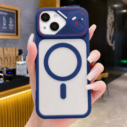 For iPhone 15 Plus / 14 Plus Mirror Shield Iridescent Color Magnetic Phone Case(Blue)