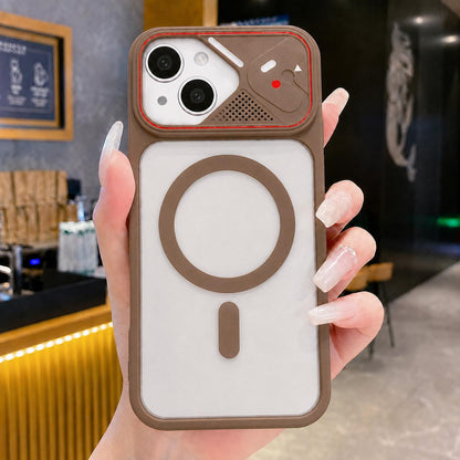 For iPhone 15 Plus / 14 Plus Mirror Shield Iridescent Color Magnetic Phone Case(Brown)