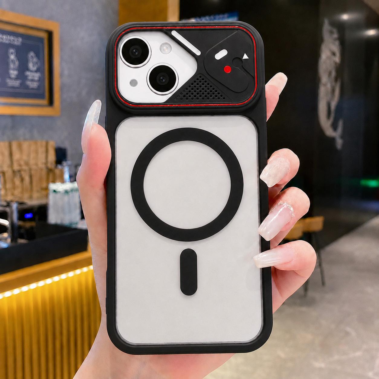For iPhone 15 Plus / 14 Plus Mirror Shield Iridescent Color Magnetic Phone Case(Black)