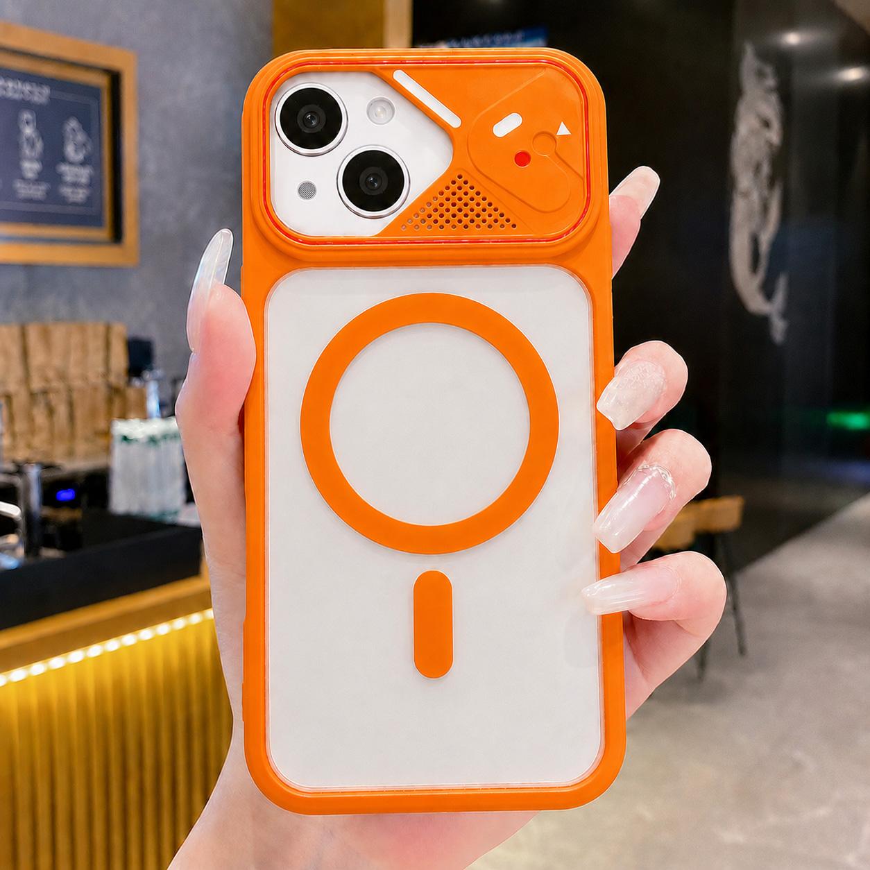 For iPhone 15 Plus / 14 Plus Mirror Shield Iridescent Color Magnetic Phone Case(Orange)