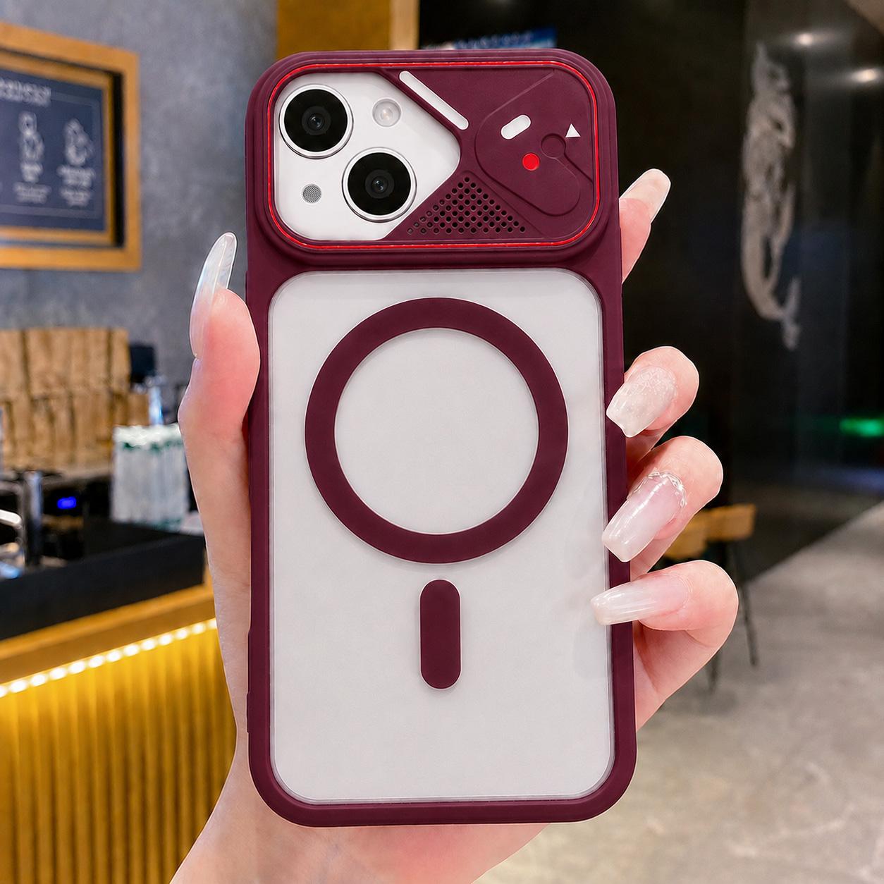 For iPhone 15 Plus / 14 Plus Mirror Shield Iridescent Color Magnetic Phone Case(Red)