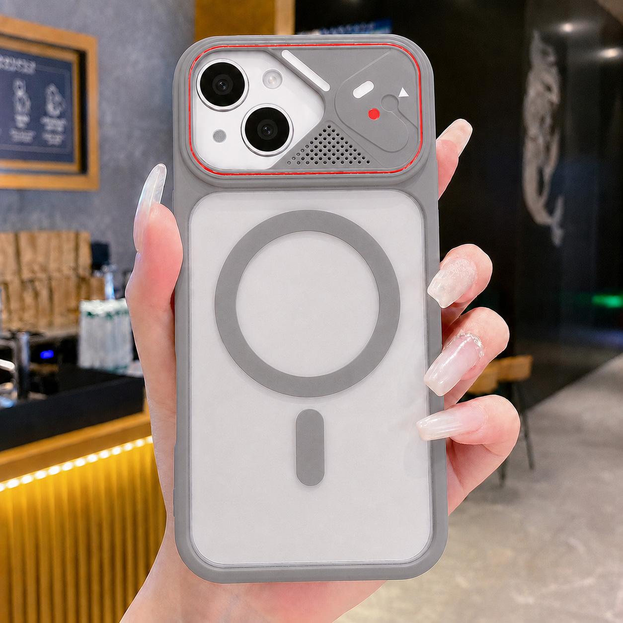 For iPhone 15 Plus / 14 Plus Mirror Shield Iridescent Color Magnetic Phone Case(Grey)