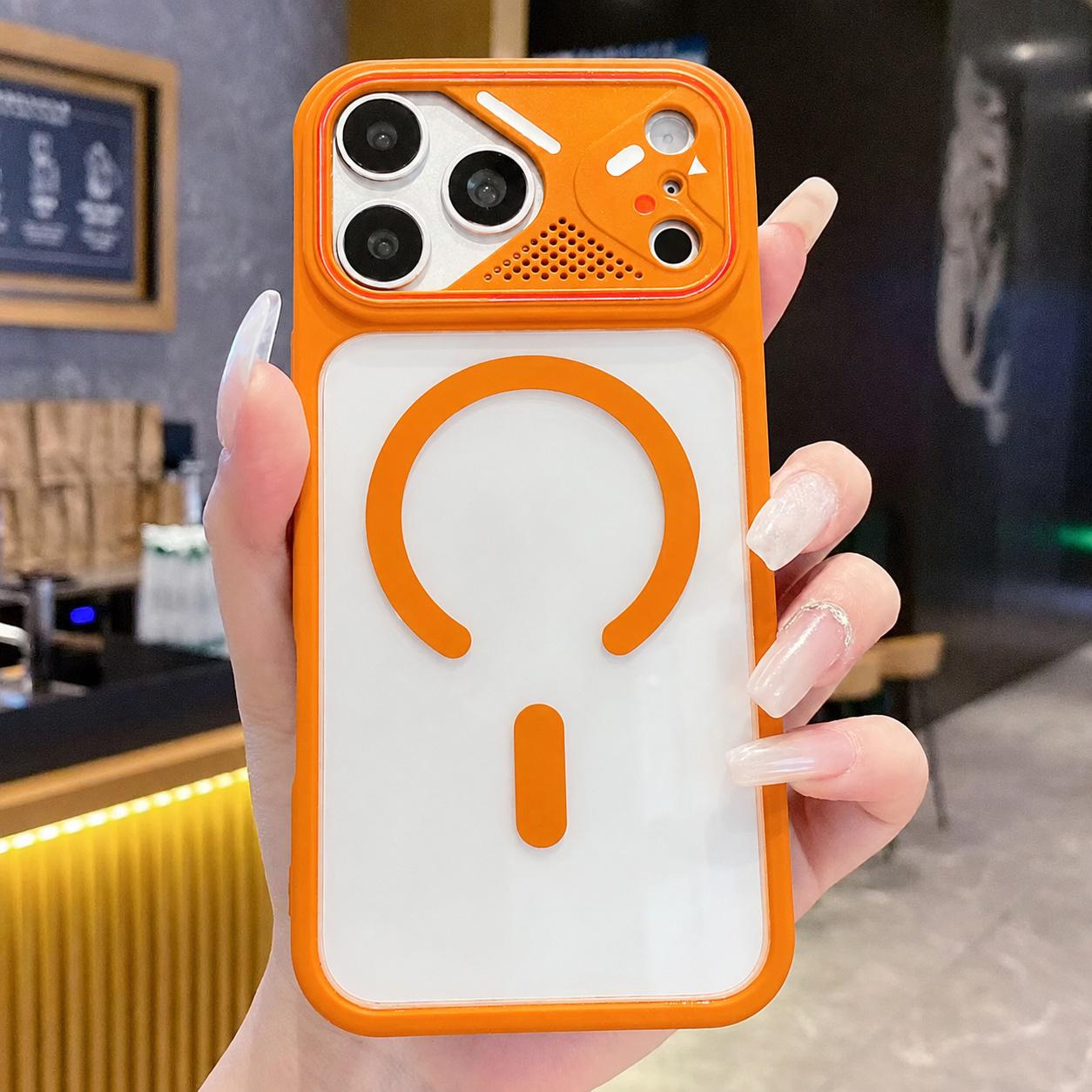 For iPhone 17 Pro Max Mirror Shield Iridescent Color Magnetic Phone Case(Orange)