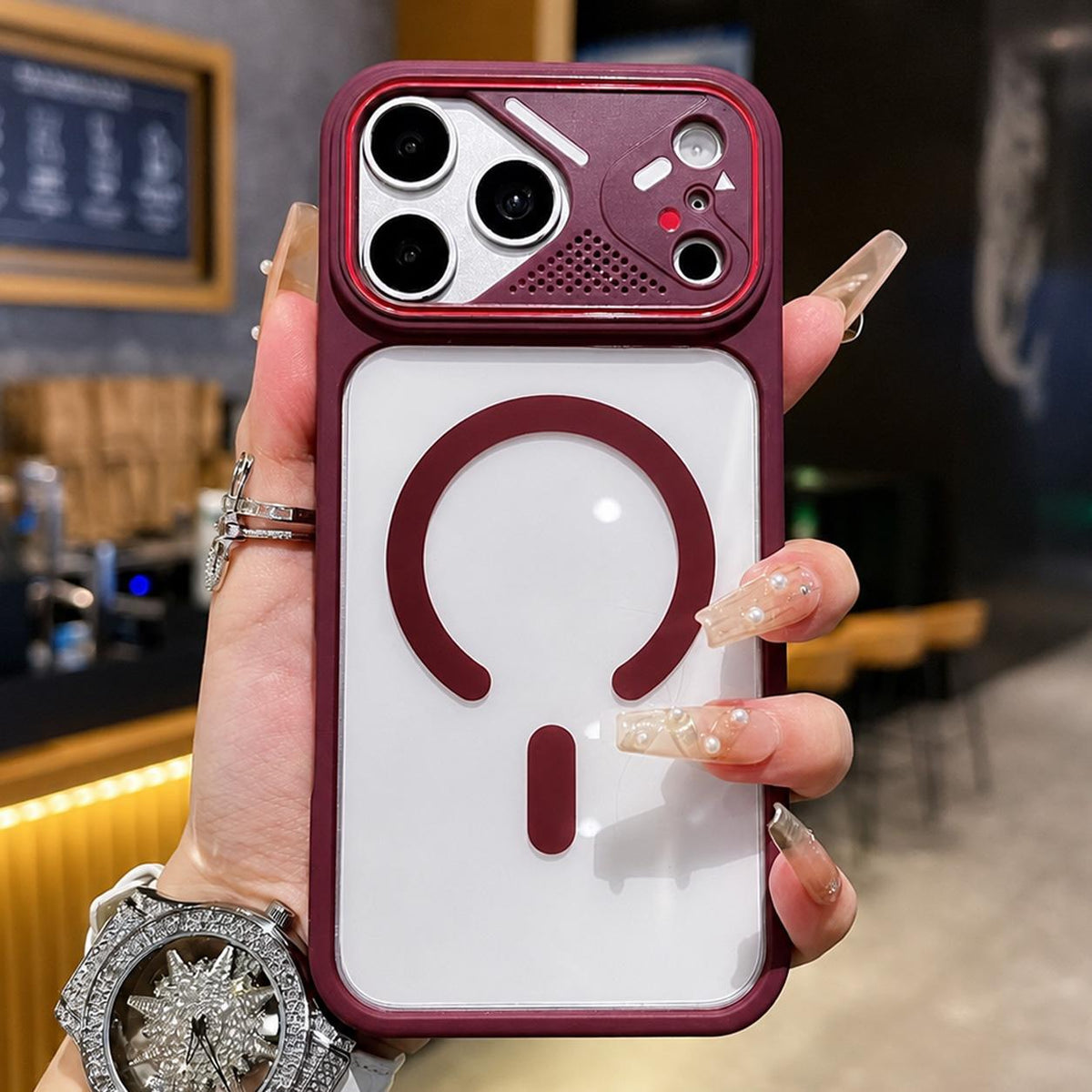 For iPhone 17 Pro Max Mirror Shield Iridescent Color Magnetic Phone Case - Red - EDA010010416E